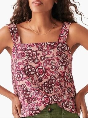Faherty Pacifica Floral Print Square Neck Linen Boxy Tank | Size Small